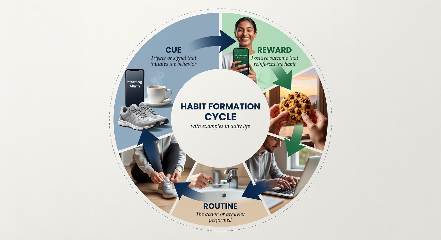 The habit formation cycle: Cue, Routine, Reward